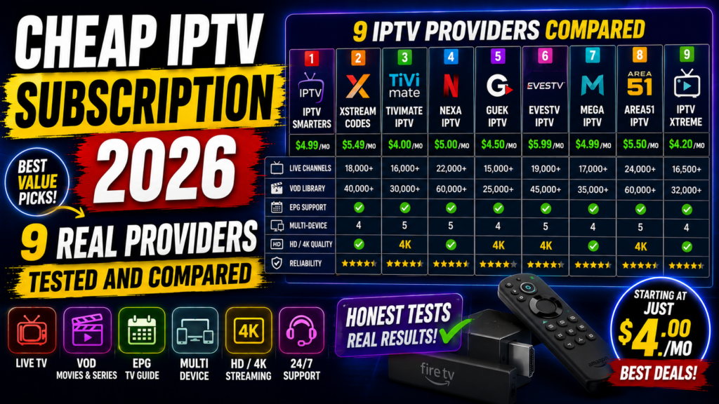Cheap IPTV Subscription 2026: 9 Real Providers Tested and Compared 1 Cheap IPTV Subscription 2026 9 Real Providers Tested and Compared